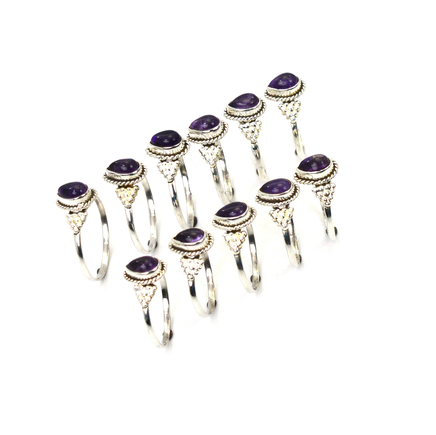 WHOLESALE 11PC 925 SOLID STERLING SILVER PURPLE AMETHYST RING LOT