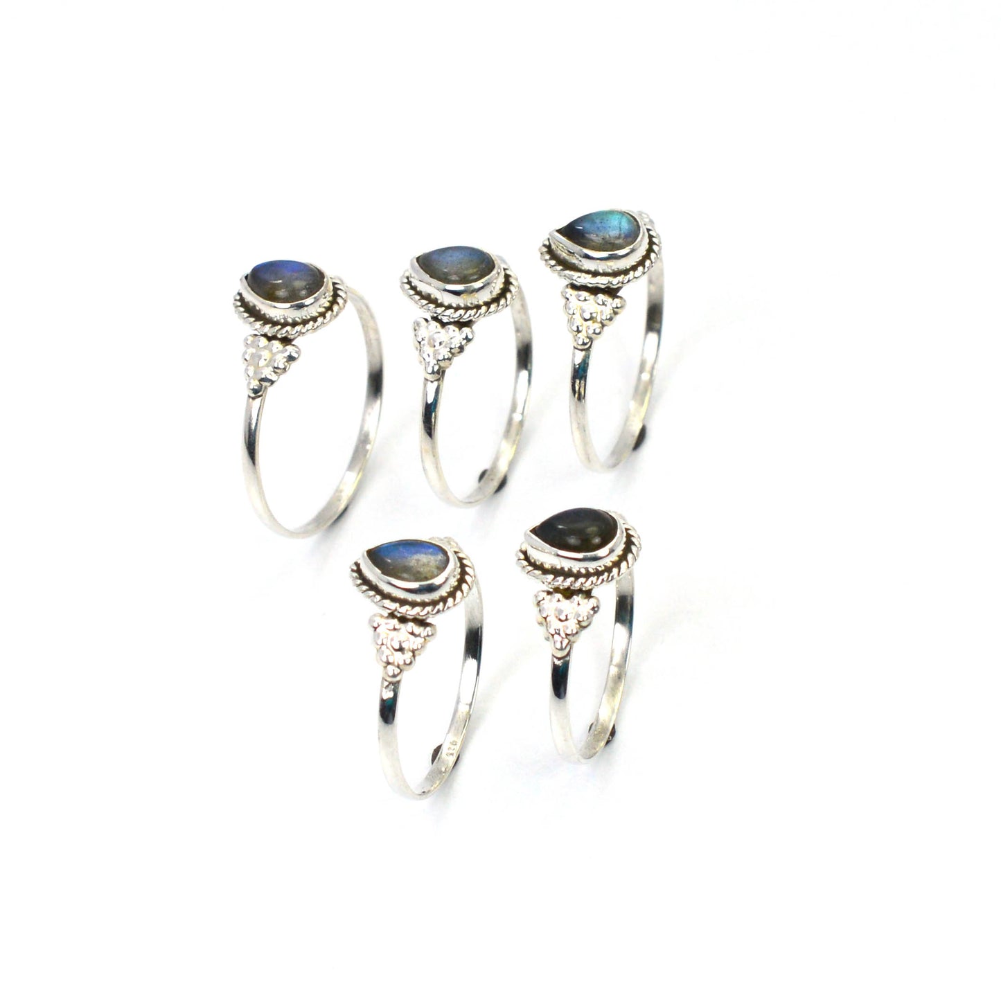 WHOLESALE 5PC 925 SOLID STERLING SILVER LABRADORITE RING LOT