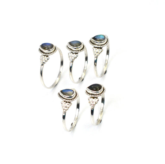 WHOLESALE 5PC 925 SOLID STERLING SILVER LABRADORITE RING LOT