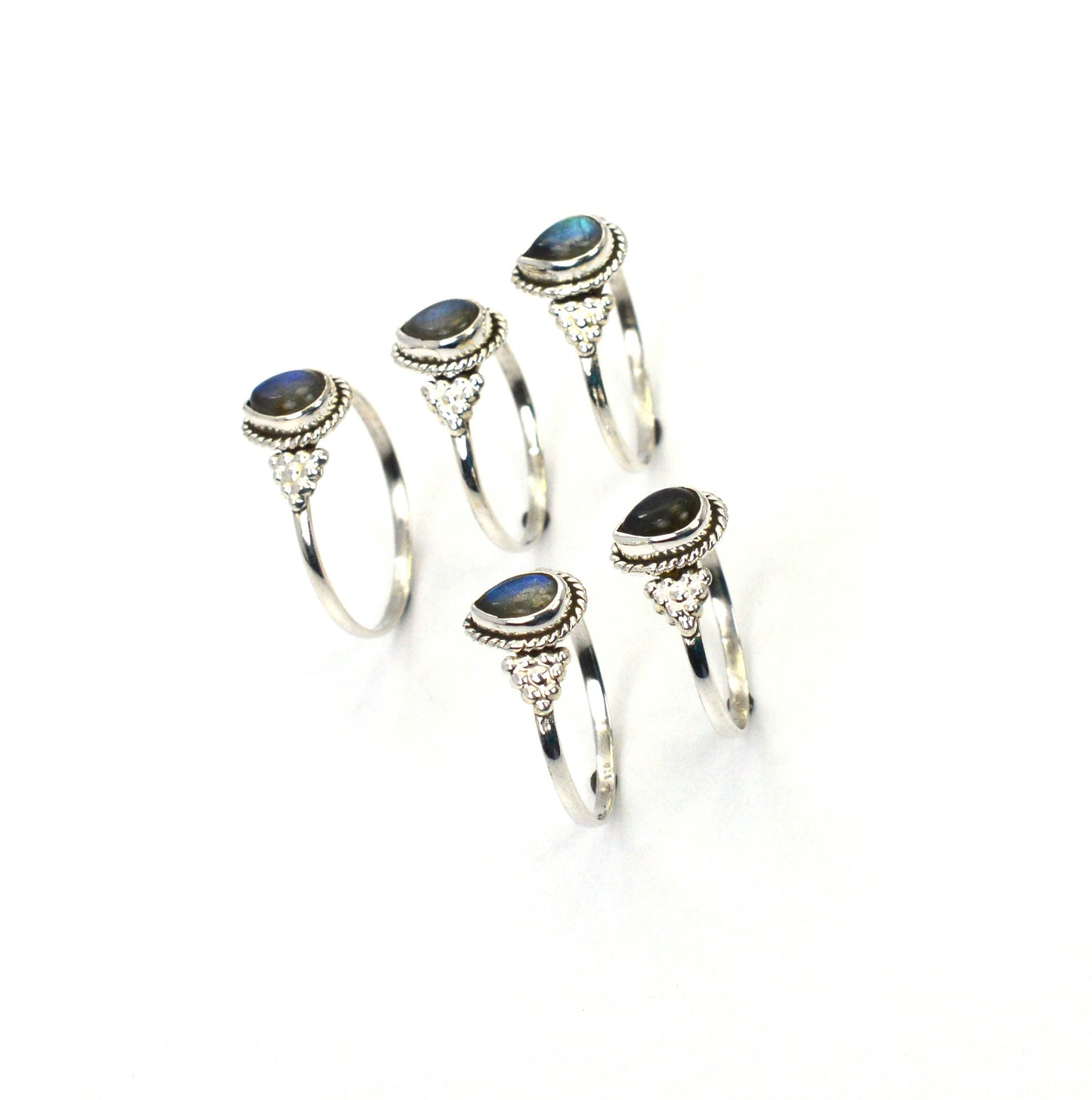 WHOLESALE 5PC 925 SOLID STERLING SILVER LABRADORITE RING LOT