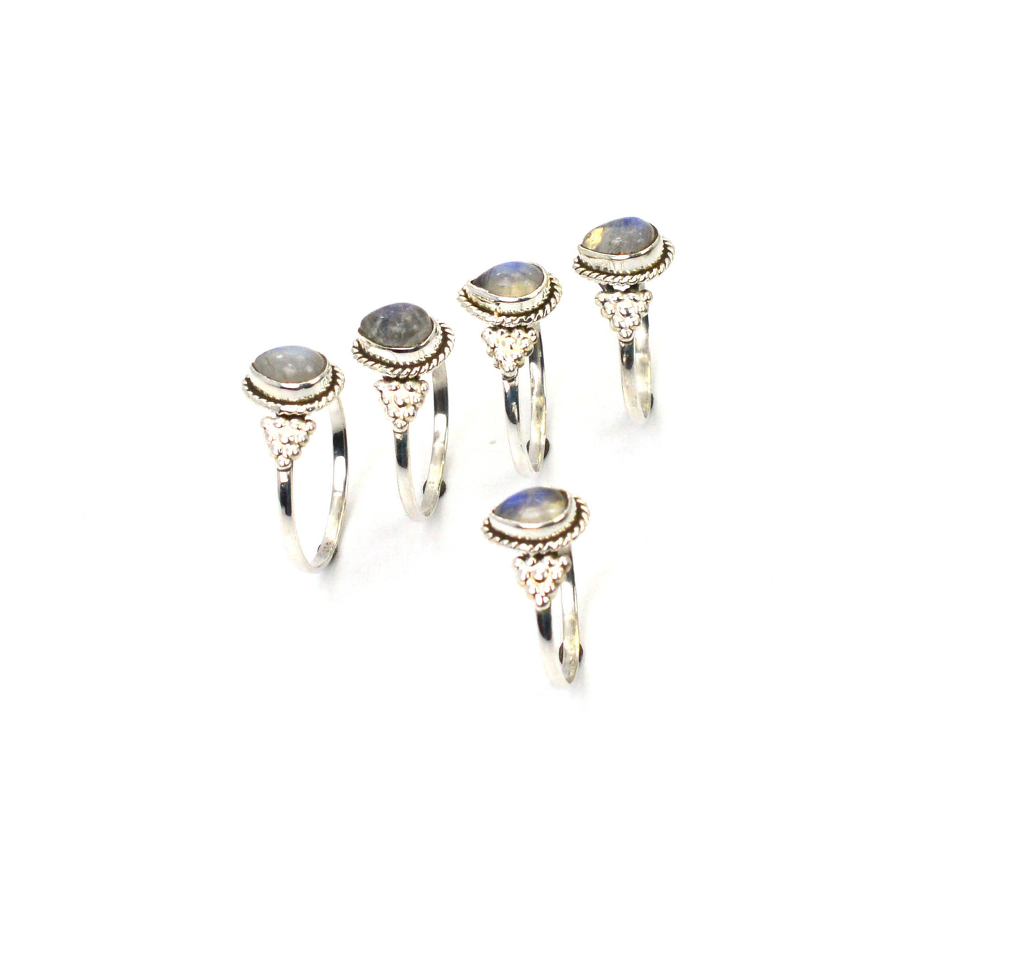WHOLESALE 5PC 925 SOLID STERLING SILVER WHITE RAINBOW MOONSTONE RING LOT