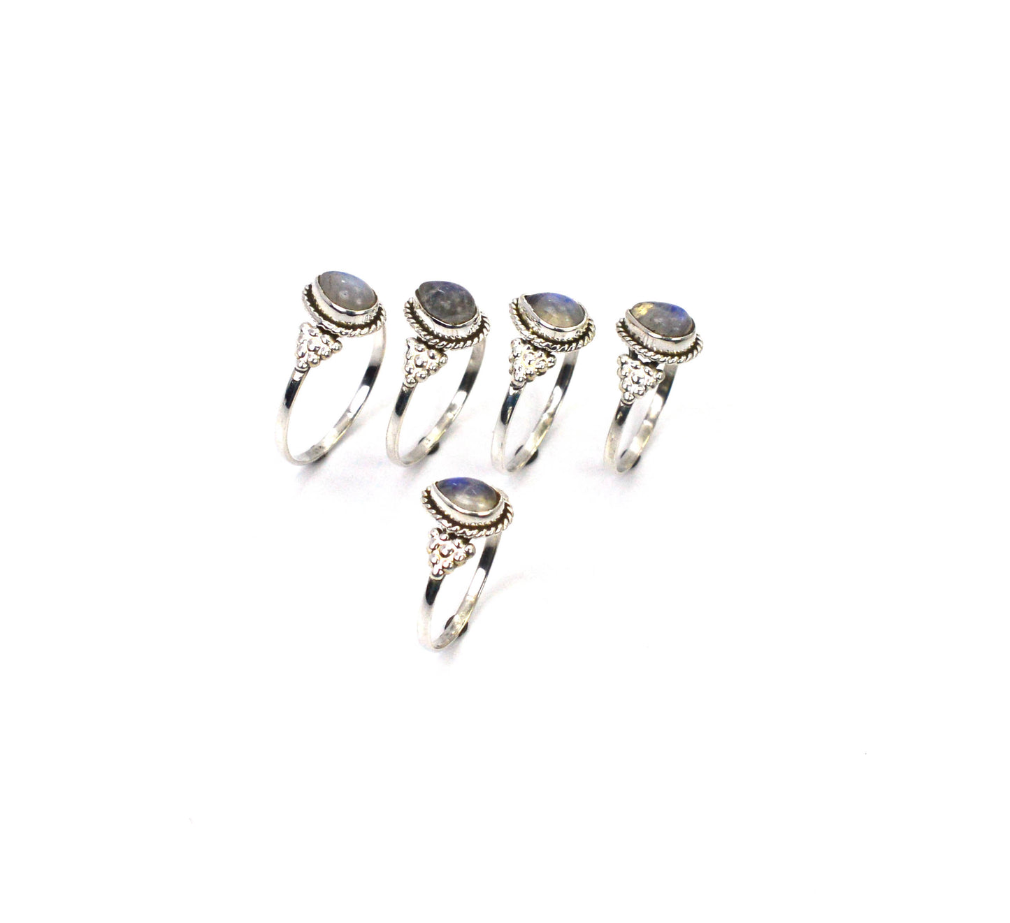 WHOLESALE 5PC 925 SOLID STERLING SILVER WHITE RAINBOW MOONSTONE RING LOT