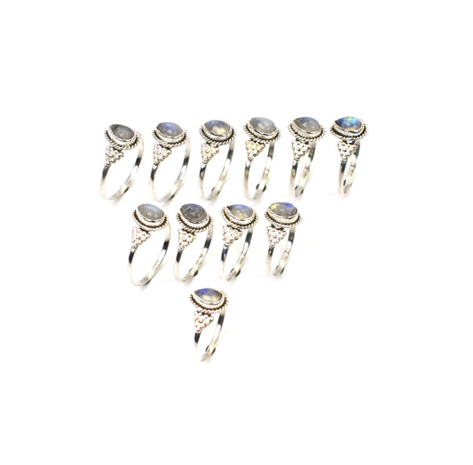 WHOLESALE 11PC 925 SOLID STERLING SILVER WHITE RAINBOW MOONSTONE RING LOT
