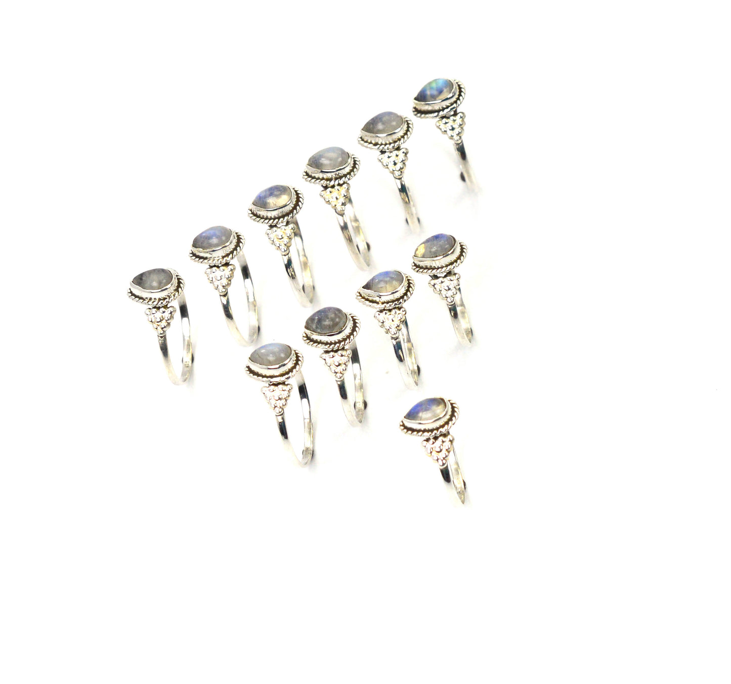 WHOLESALE 11PC 925 SOLID STERLING SILVER WHITE RAINBOW MOONSTONE RING LOT