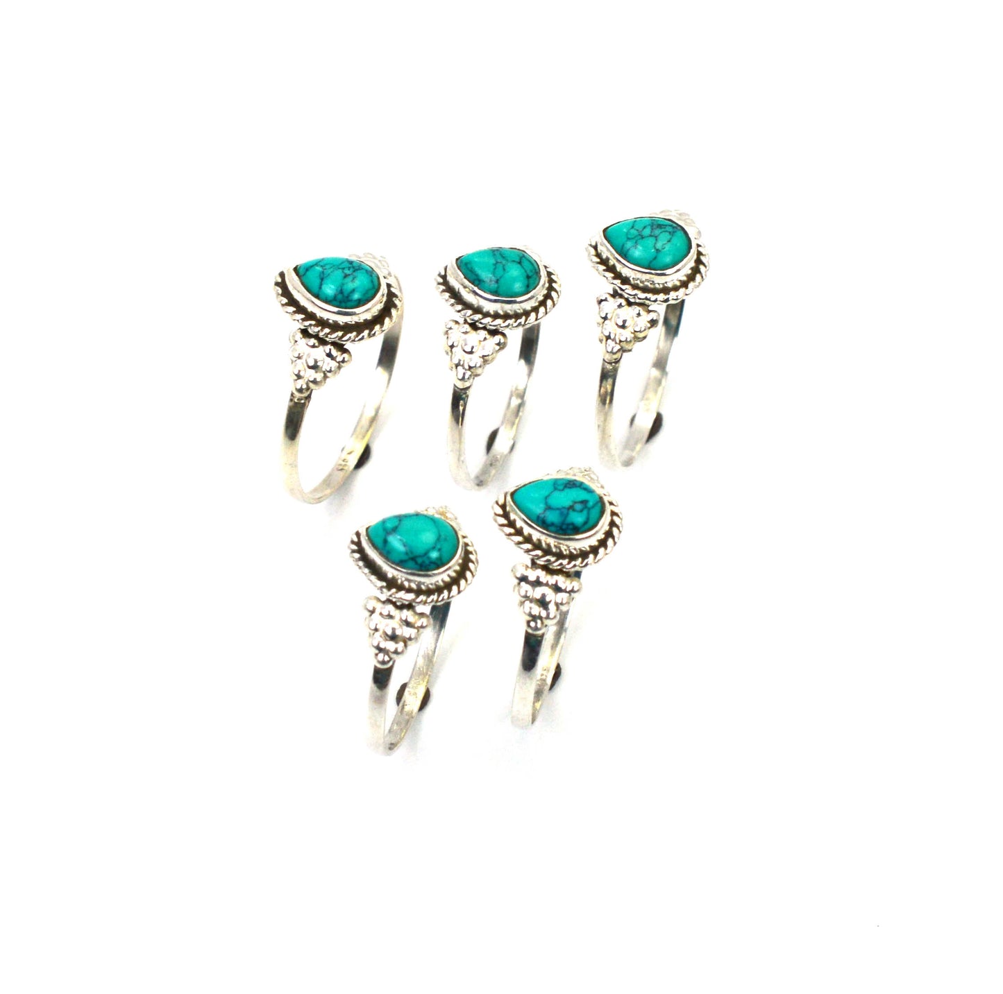 WHOLESALE 5PC 925 SOLID STERLING SILVER BLUE TURQUOISE RING LOT