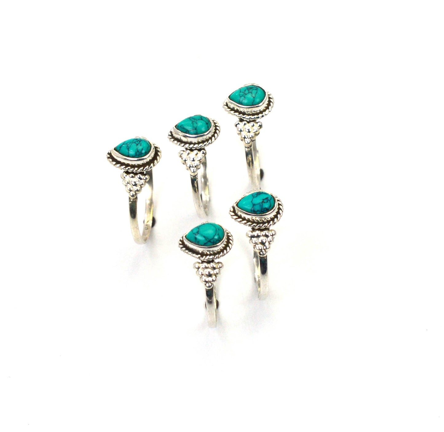 WHOLESALE 5PC 925 SOLID STERLING SILVER BLUE TURQUOISE RING LOT