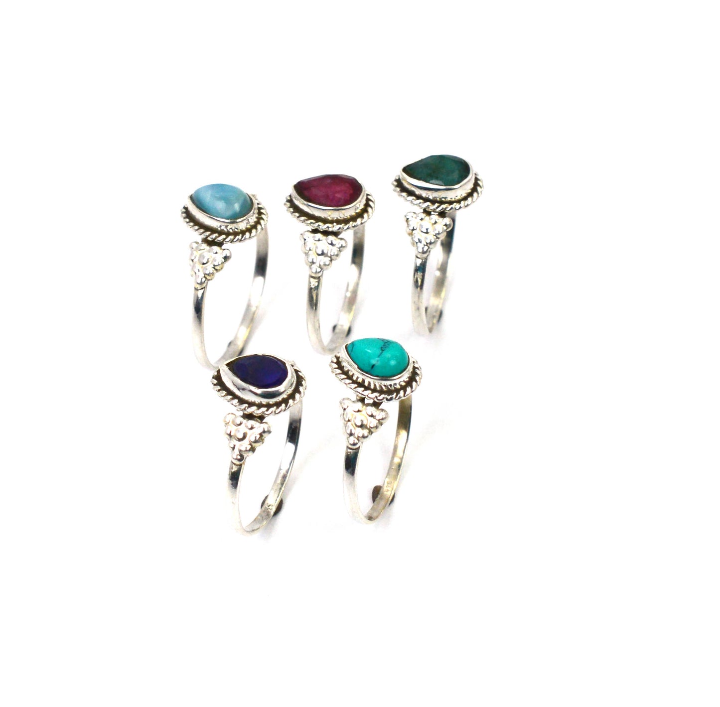 WHOLESALE 5PC 925 SOLID STERLING SILVER BLUE LARIMAR MIX RING LOT