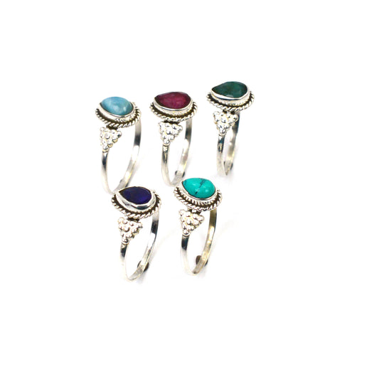 WHOLESALE 5PC 925 SOLID STERLING SILVER BLUE LARIMAR MIX RING LOT
