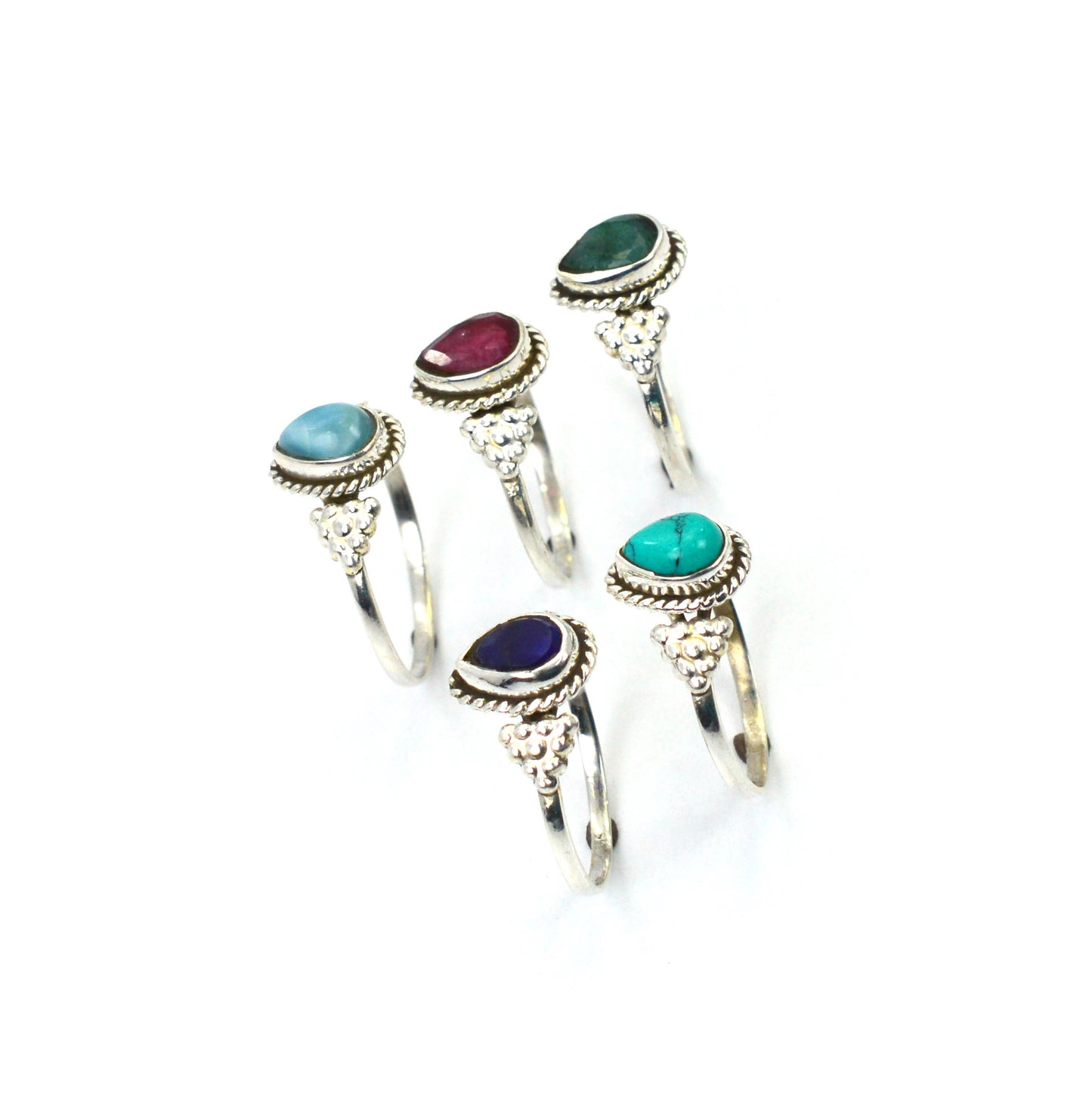 WHOLESALE 5PC 925 SOLID STERLING SILVER BLUE LARIMAR MIX RING LOT
