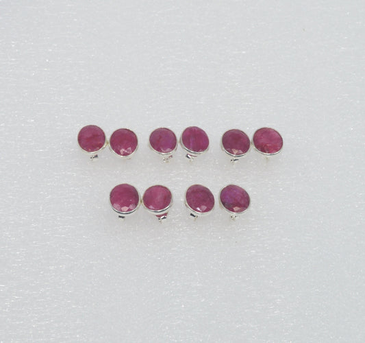 WHOLESALE 5PR 925 SOLID STERLING  CUT Simulated Ruby STUD lot