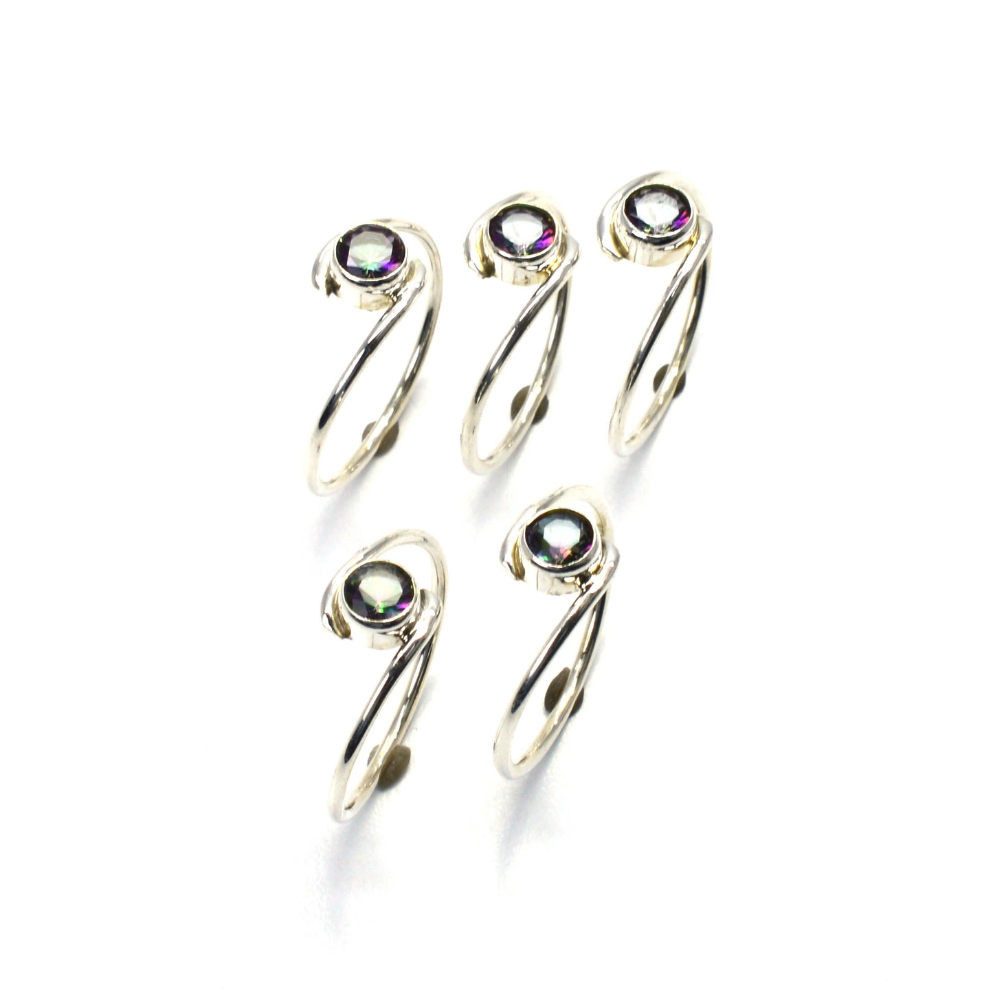 WHOLESALE 5PC 925 SOLID STERLING SILVER FACETED MYSTIC TOPAZ RING LOT