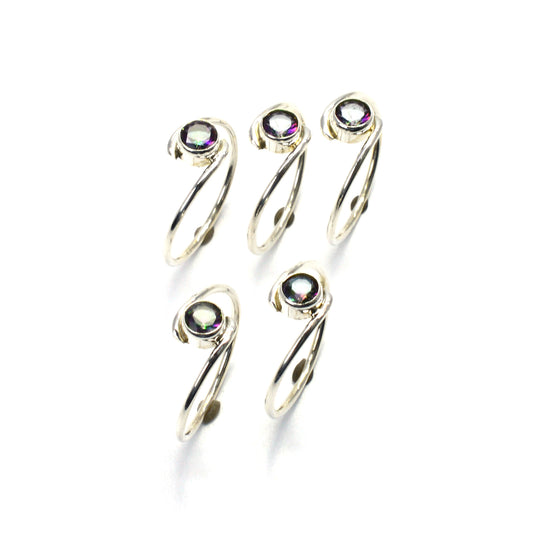 WHOLESALE 5PC 925 SOLID STERLING SILVER FACETED MYSTIC TOPAZ RING LOT
