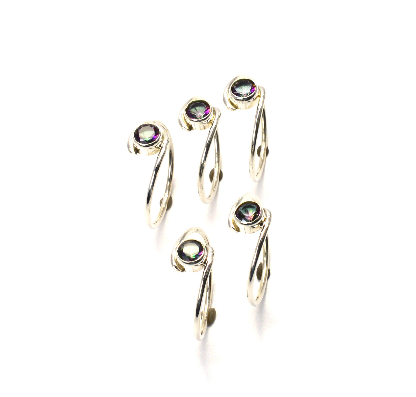 WHOLESALE 5PC 925 SOLID STERLING SILVER FACETED MYSTIC TOPAZ RING LOT