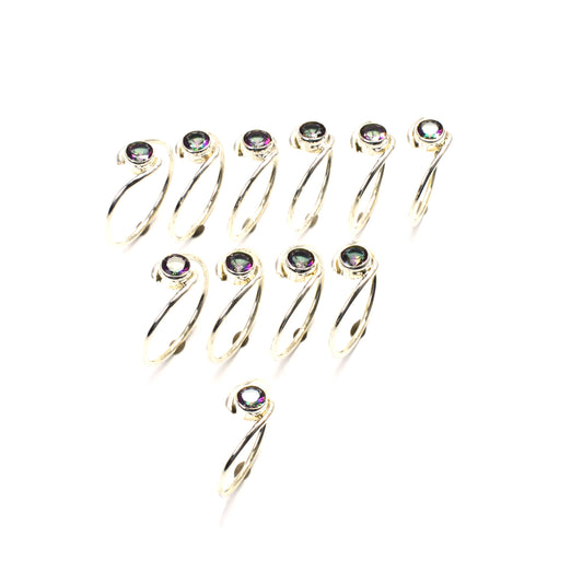 WHOLESALE 11PC 925 SOLID STERLING SILVER FACETED MYSTIC TOPAZ RING LOT