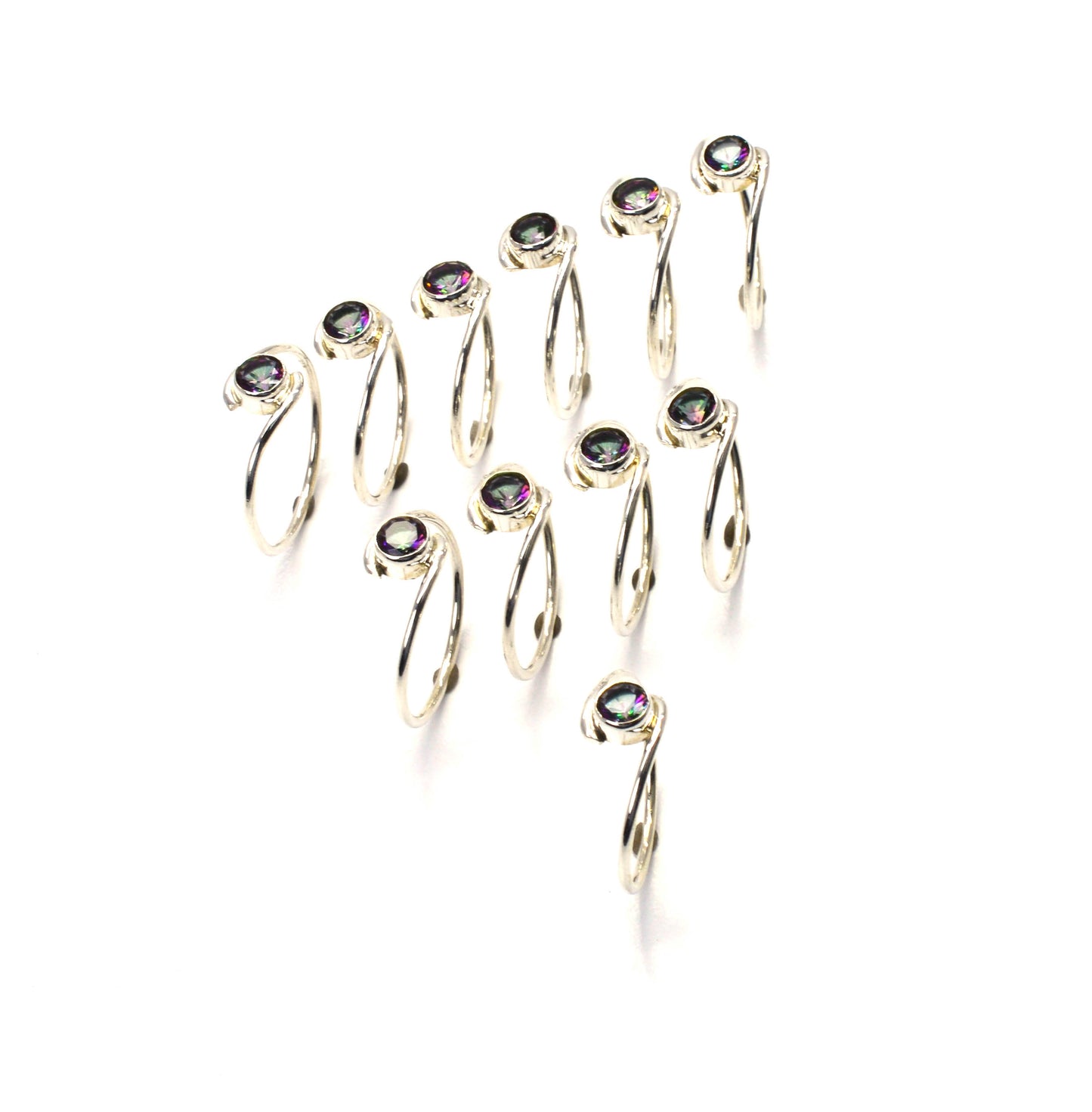 WHOLESALE 11PC 925 SOLID STERLING SILVER FACETED MYSTIC TOPAZ RING LOT