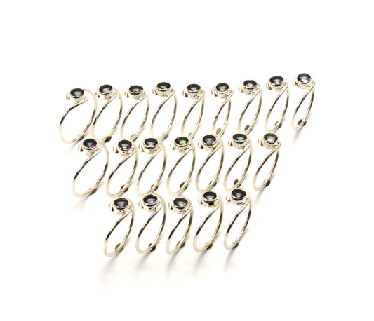 WHOLESALE 21PC 925 SOLID STERLING SILVER FACETED MYSTIC TOPAZ RING LOT