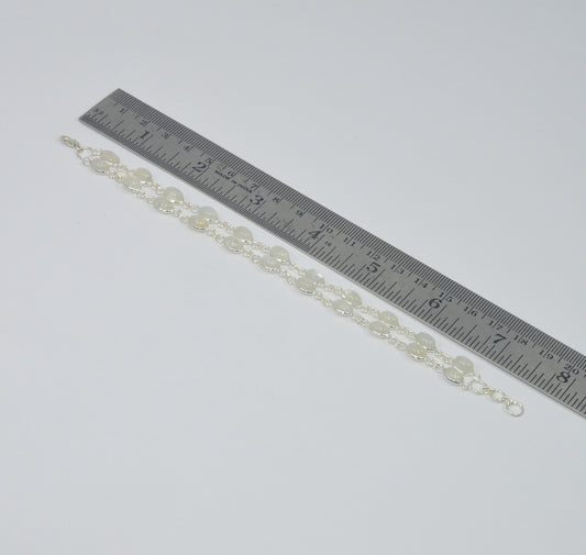925 SOLID STERLING SILVER WHITE RAINBOW MOONSTONE HANDMADE BRACELET-7.2 INCH