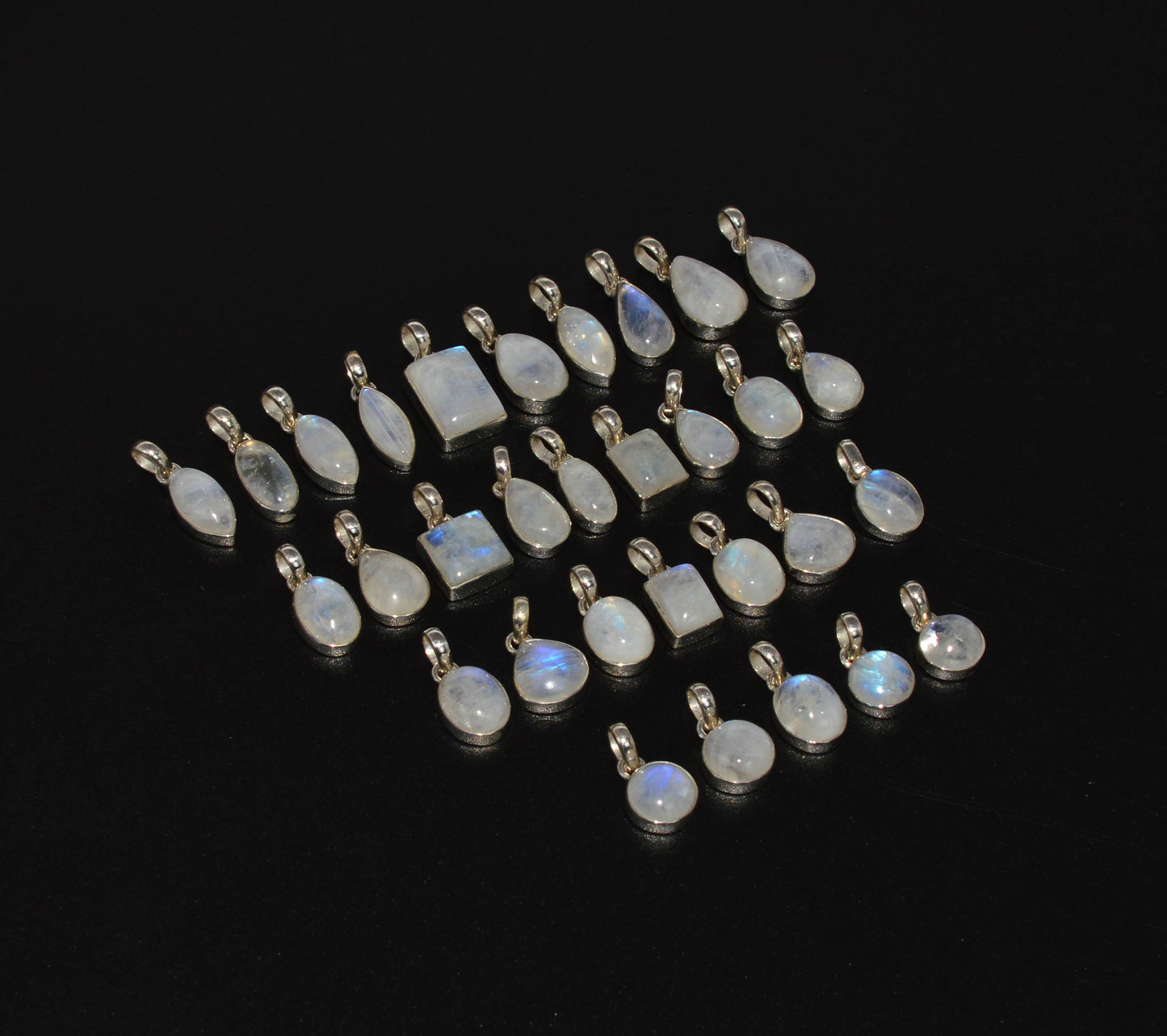 WHOLESALE 31PC 925 SOLID STERLING SILVER WHITE RAINBOW MOONSTONE PENDANT LOT