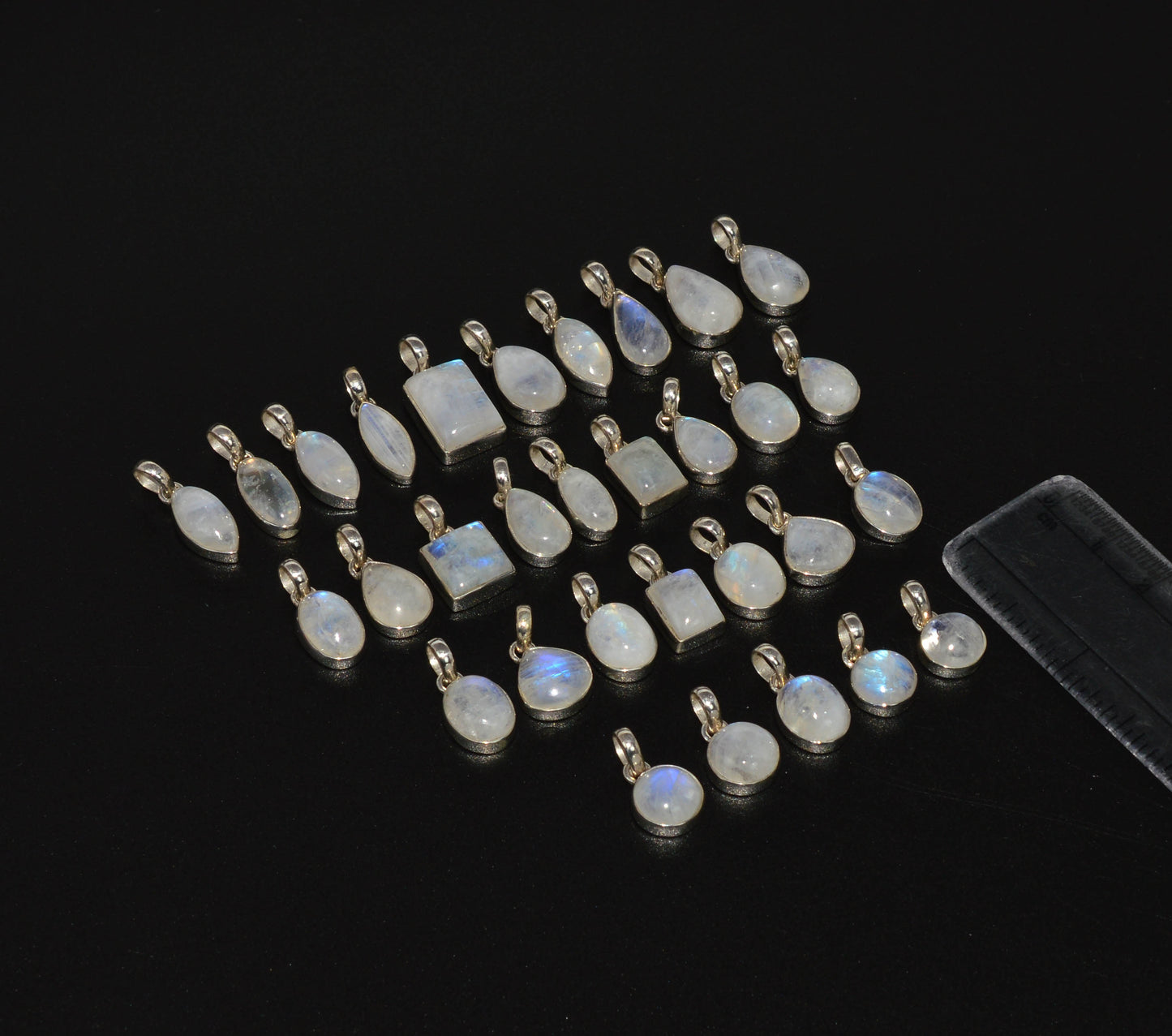 WHOLESALE 31PC 925 SOLID STERLING SILVER WHITE RAINBOW MOONSTONE PENDANT LOT
