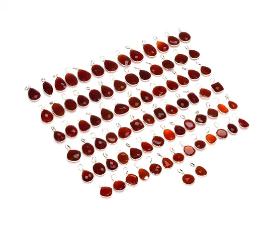 WHOLESALE 81PC 925 SOLID STERLING SILVER CUT RED CARNELIAN PENDANT LOT