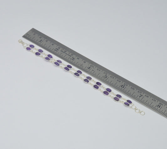 925 SOLID STERLING SILVER PURPLE AMETHYST HANDMADE BRACELET-7.7 INCH
