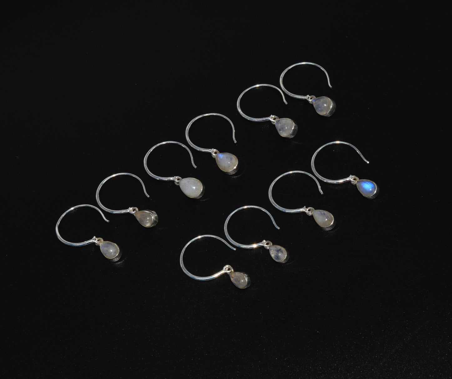 WHOLESALE 5PR 925 SOLID STERLING SILVER WHITE RAINBOW MOONSTONE EARRING LOT