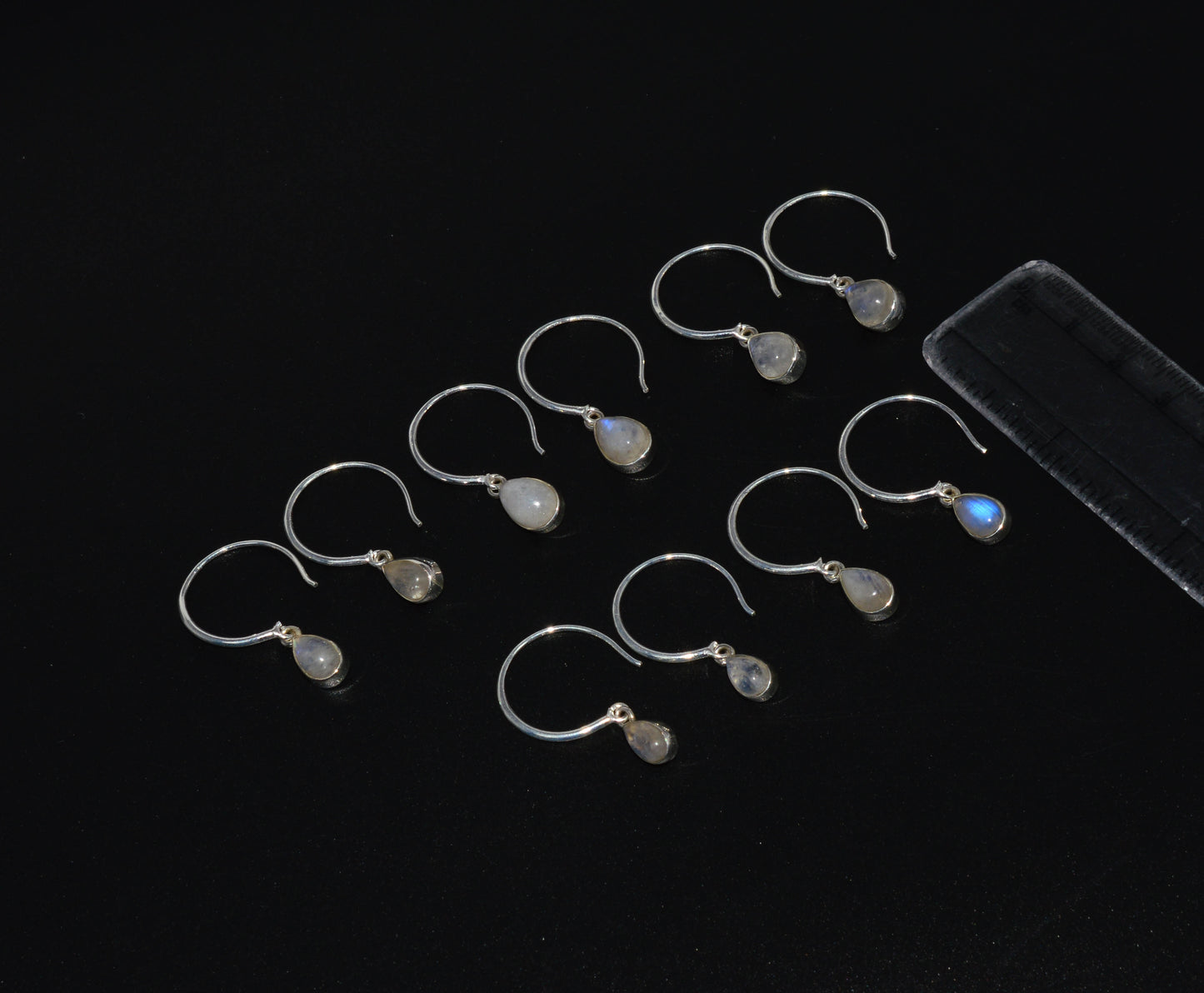 WHOLESALE 5PR 925 SOLID STERLING SILVER WHITE RAINBOW MOONSTONE EARRING LOT
