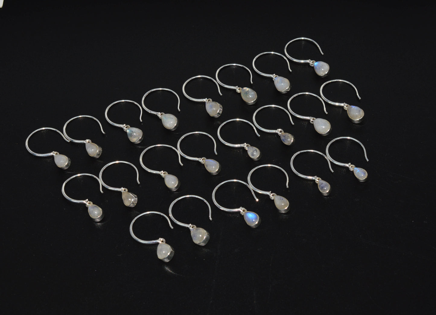 WHOLESALE 11PR 925 SOLID STERLING SILVER WHITE RAINBOW MOONSTONE EARRING LOT