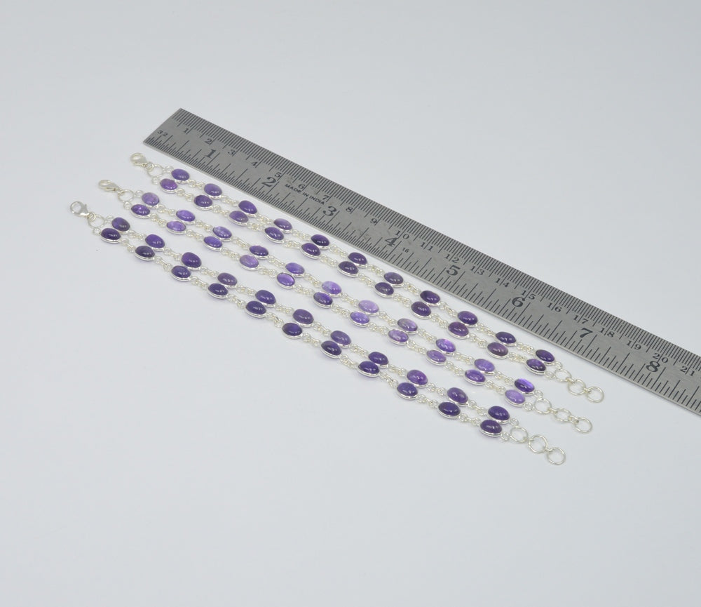 WHOLESALE 3PC 925 SOLID STERLING SILVER PURPLE AMETHYST BRACELET LOT