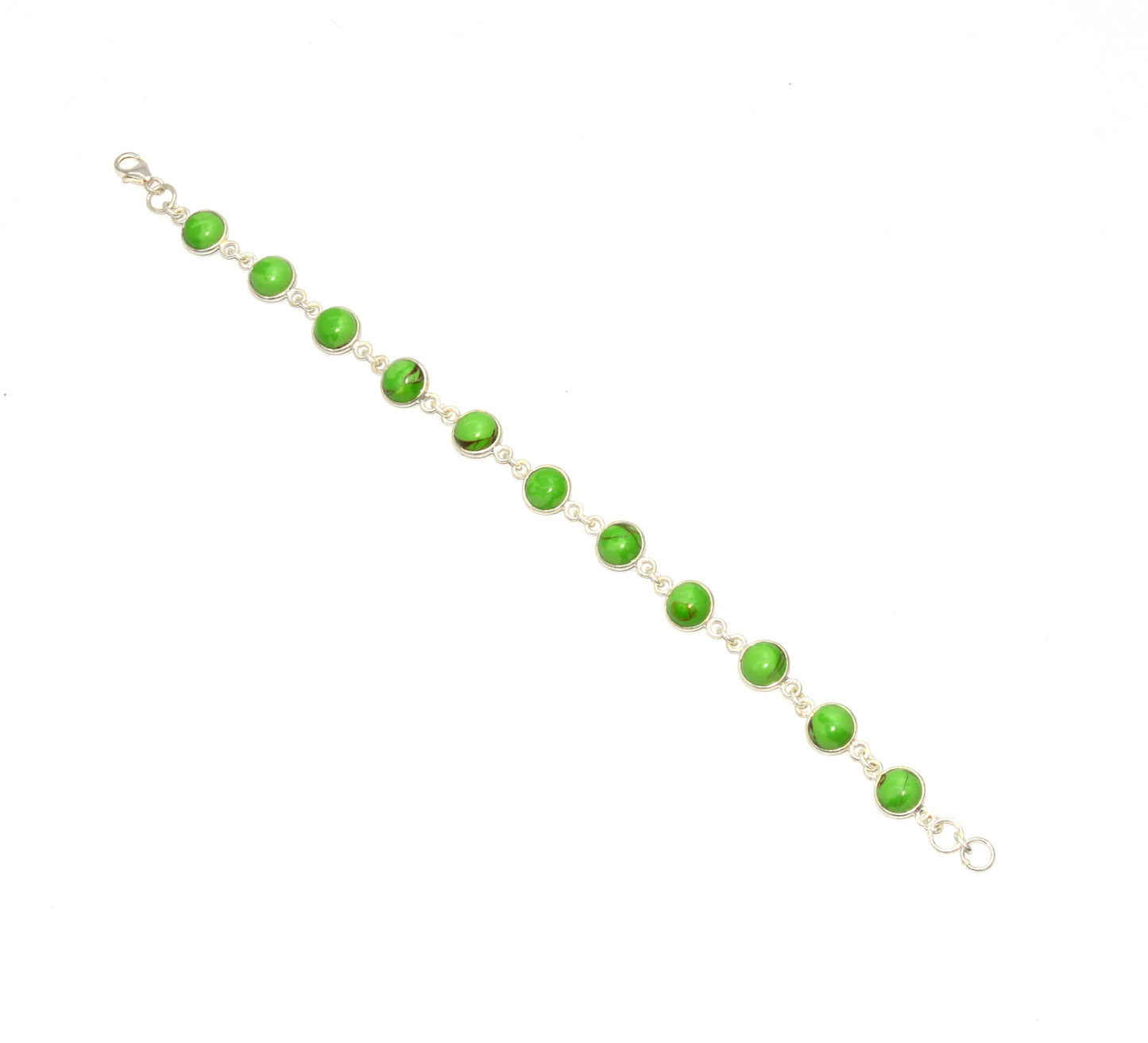 925 SOLID STERLING SILVER Green TURQUOISE HANDMADE BRACELET-7.6 INCH