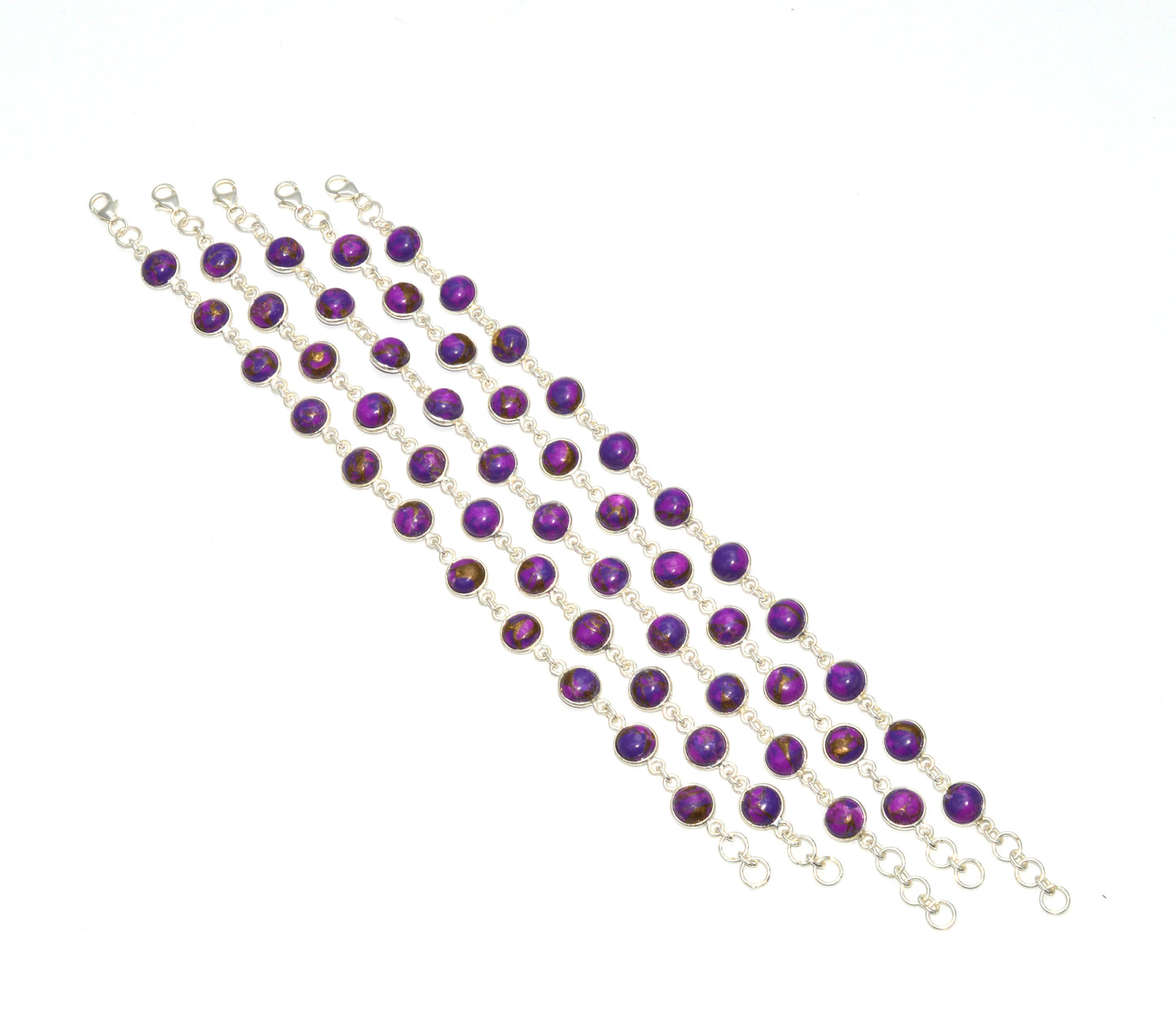 WHOLESALE 5PC 925 SOLID STERLING SILVER PURPLE TURQUOISE BRACELET LOT