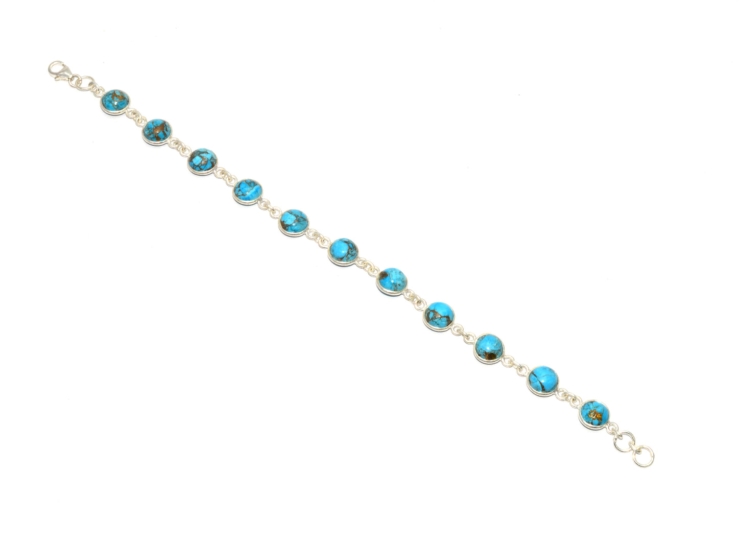 925 SOLID STERLING SILVER BLUE TURQUOISE HANDMADE BRACELET-7.6 INCH