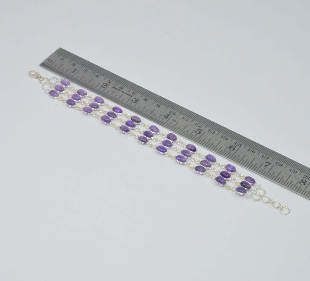 925 SOLID STERLING SILVER PURPLE AMETHYST HANDMADE BRACELET-8 INCH