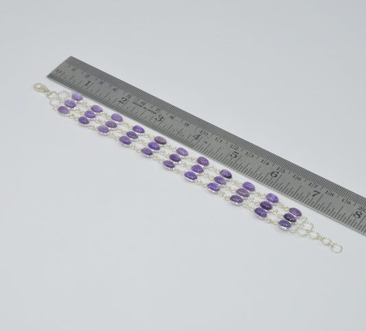 925 SOLID STERLING SILVER PURPLE AMETHYST HANDMADE BRACELET-8 INCH