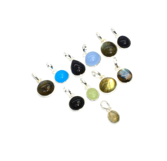 WHOLESALE 11PC 925 SOLID STERLING SILVER LABRADORITE MIX STONE PENDANT LOT