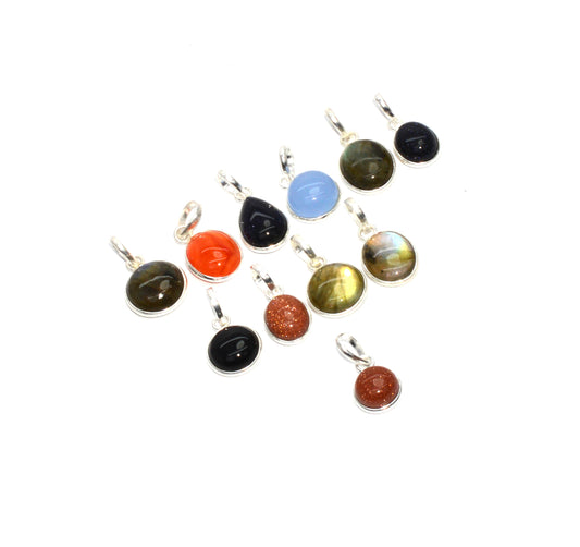 WHOLESALE 11PC 925 SOLID STERLING SILVER LABRADORITE MIX STONE PENDANT LOT