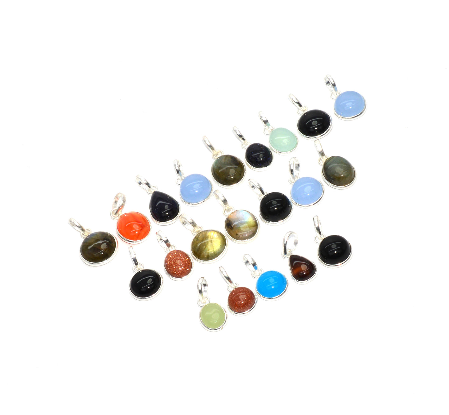 WHOLESALE 21PC 925 SOLID STERLING SILVER BLACK ONYX MIX STONE PENDANT LOT