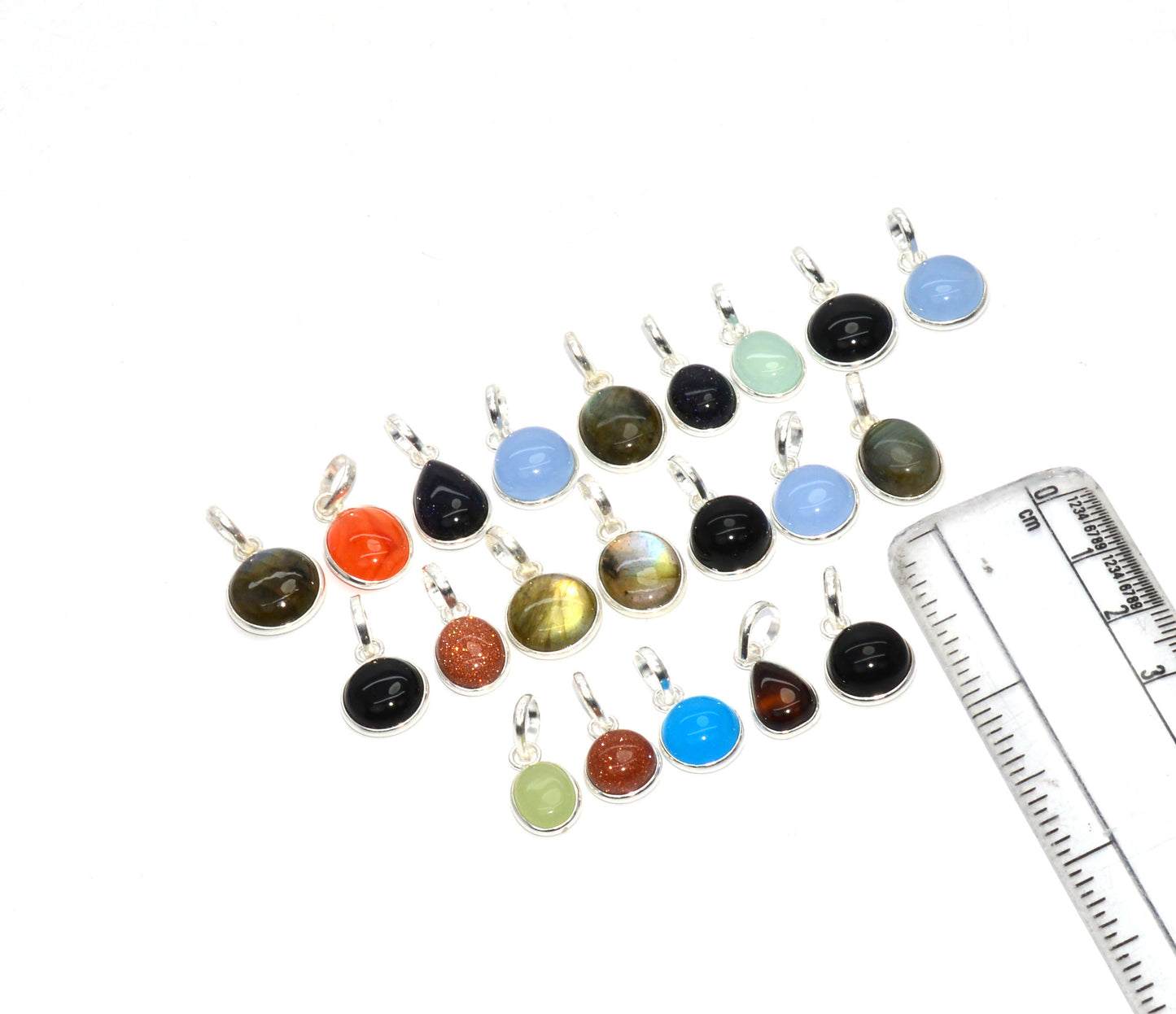 WHOLESALE 21PC 925 SOLID STERLING SILVER BLACK ONYX MIX STONE PENDANT LOT