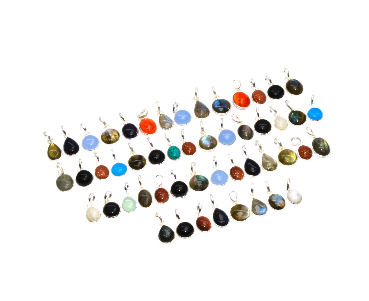 WHOLESALE 51PC 925 SOLID STERLING SILVER SUNSTONE MIX STONE PENDANT LOT
