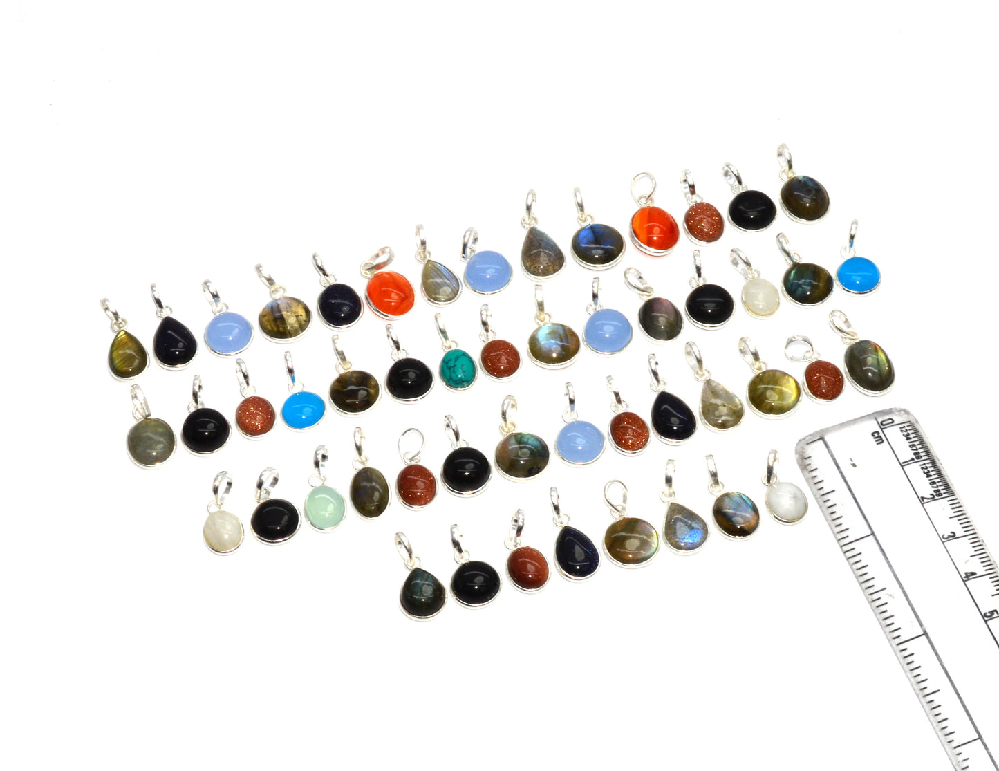 WHOLESALE 51PC 925 SOLID STERLING SILVER SUNSTONE MIX STONE PENDANT LOT