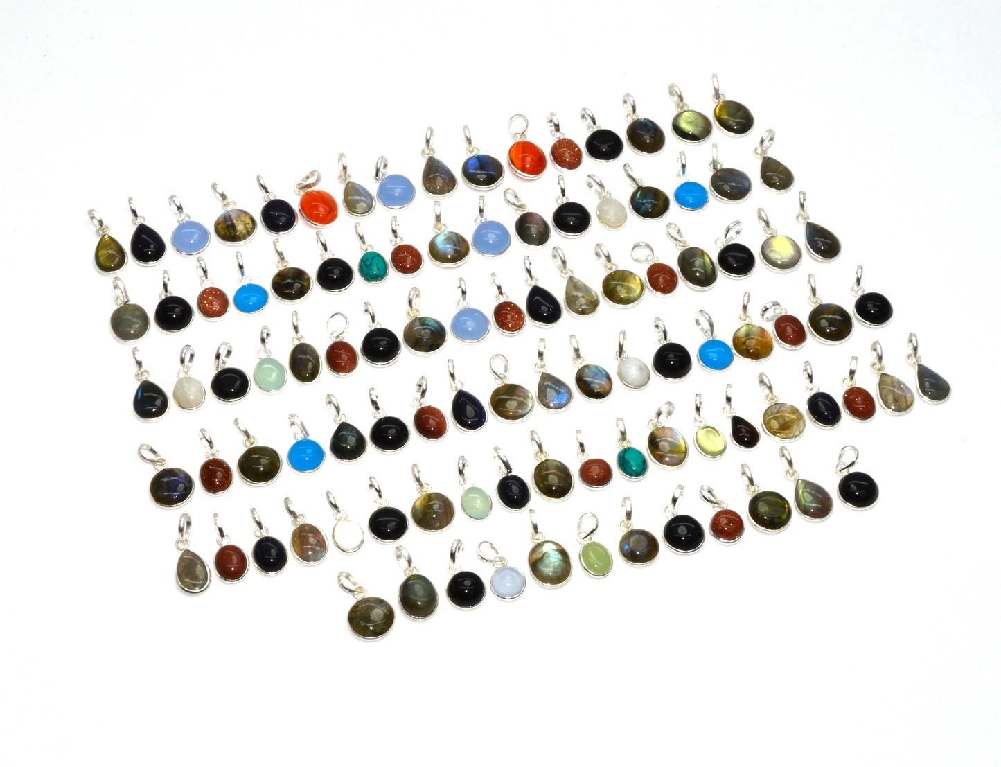 WHOLESALE 101PC 925 SOLID STERLING SILVER LABRADORITE MIX STONE PENDANT LOT