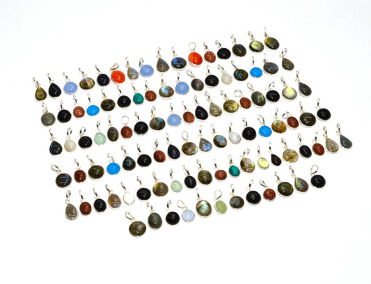 WHOLESALE 101PC 925 SOLID STERLING SILVER LABRADORITE MIX STONE PENDANT LOT