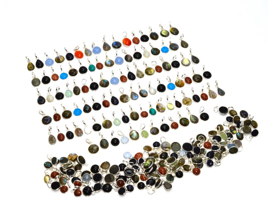 WHOLESALE 204PC 925 SOLID STERLING SILVER LABRADORITE MIX STONE PENDANT LOT