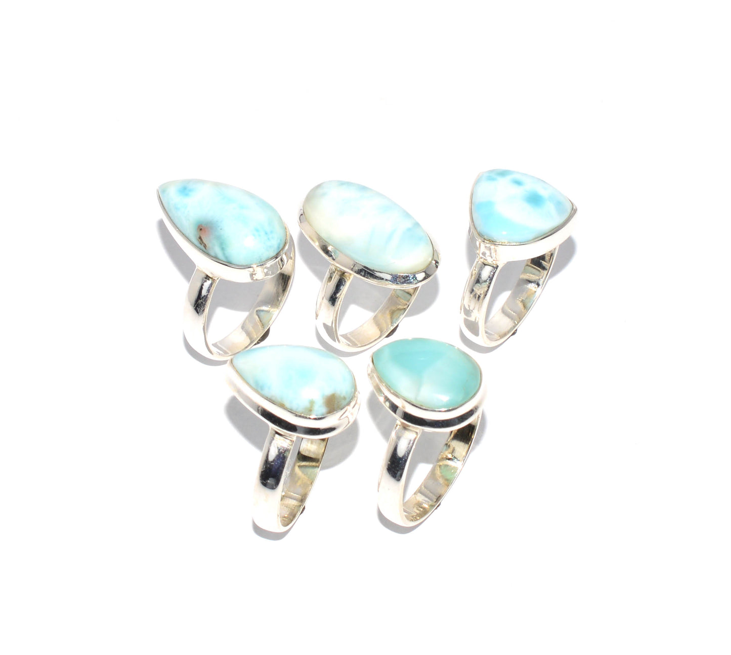 WHOLESALE 925 5PC SOLID STERLING SILVER BLUE LARIMAR RING LOT