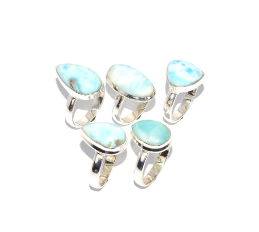 WHOLESALE 925 5PC SOLID STERLING SILVER BLUE LARIMAR RING LOT