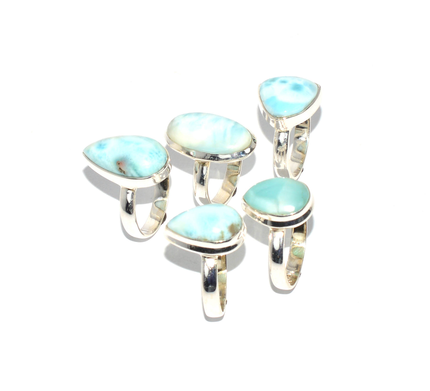 WHOLESALE 925 5PC SOLID STERLING SILVER BLUE LARIMAR RING LOT