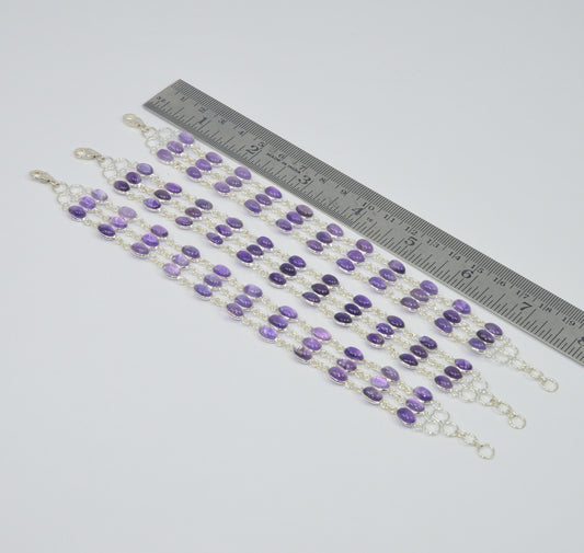 WHOLESALE 3PC 925 SOLID STERLING SILVER PURPLE AMETHYST BRACELET LOT