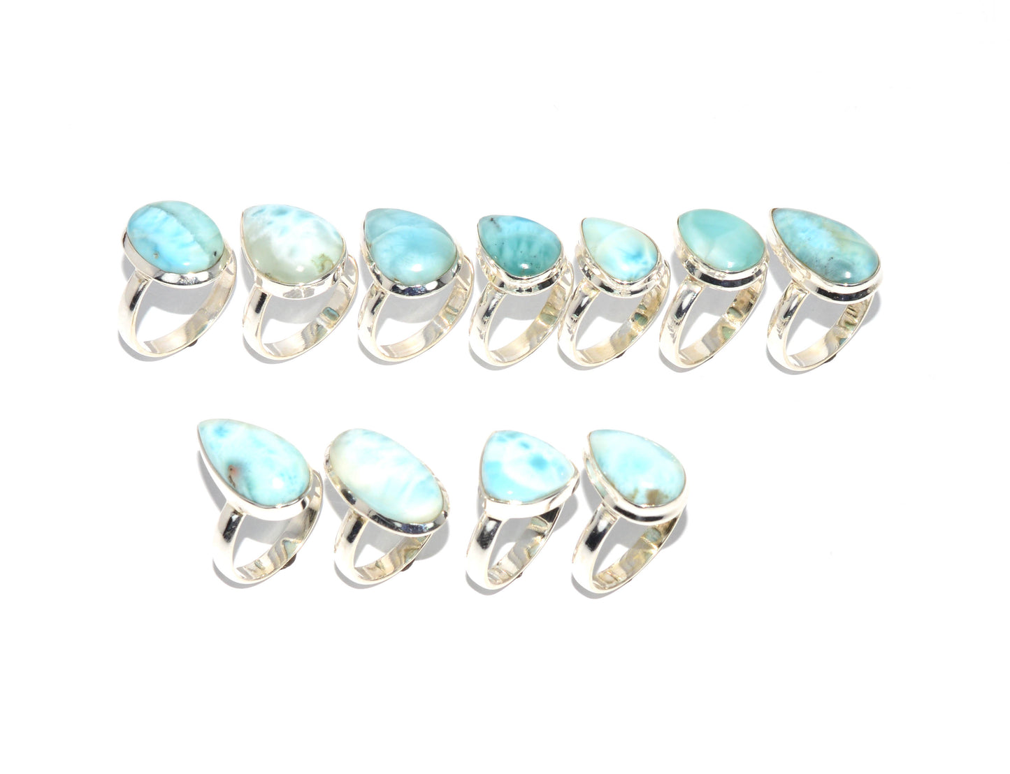 WHOLESALE 925 11PC SOLID STERLING SILVER BLUE LARIMAR RING LOT