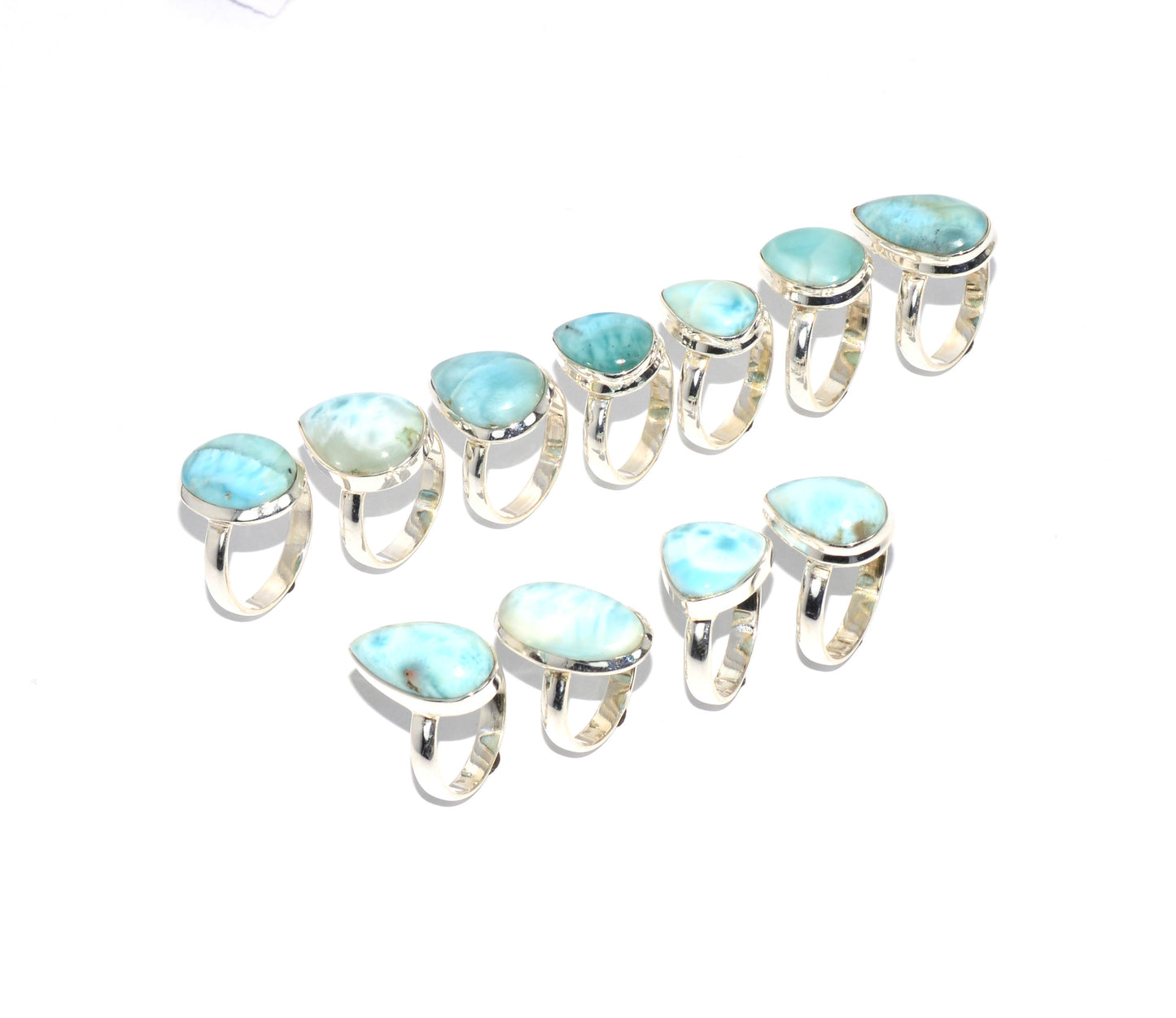 WHOLESALE 925 11PC SOLID STERLING SILVER BLUE LARIMAR RING LOT