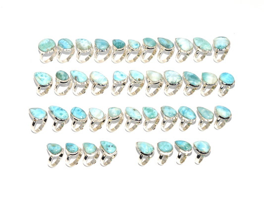 WHOLESALE 925 41PC SOLID STERLING SILVER BLUE LARIMAR RING LOT